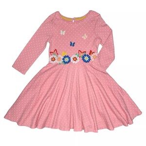 Mini Boden Pink Polka Dot Dress with Floral Embroidery; 100% Cotton